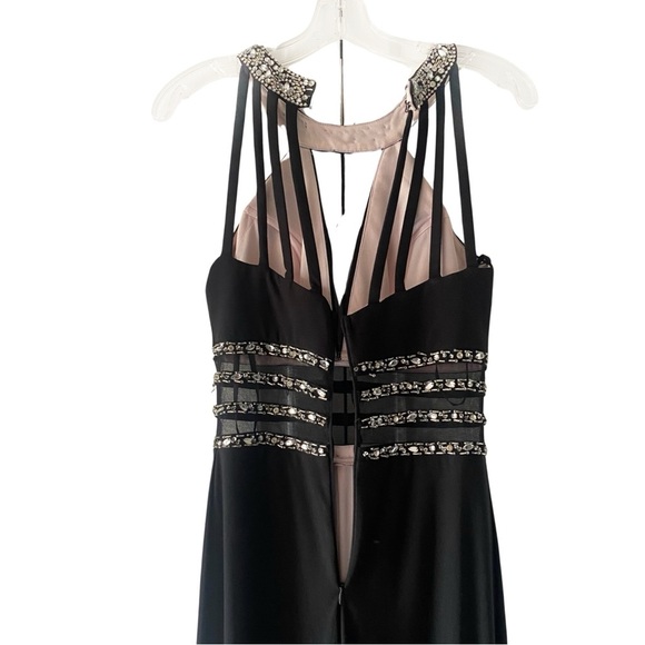 Bee Darlin Womens  Long Black Beaded Sheer Front Waist Front Slit Junior Sz  1/2 - Picture 14 of 16